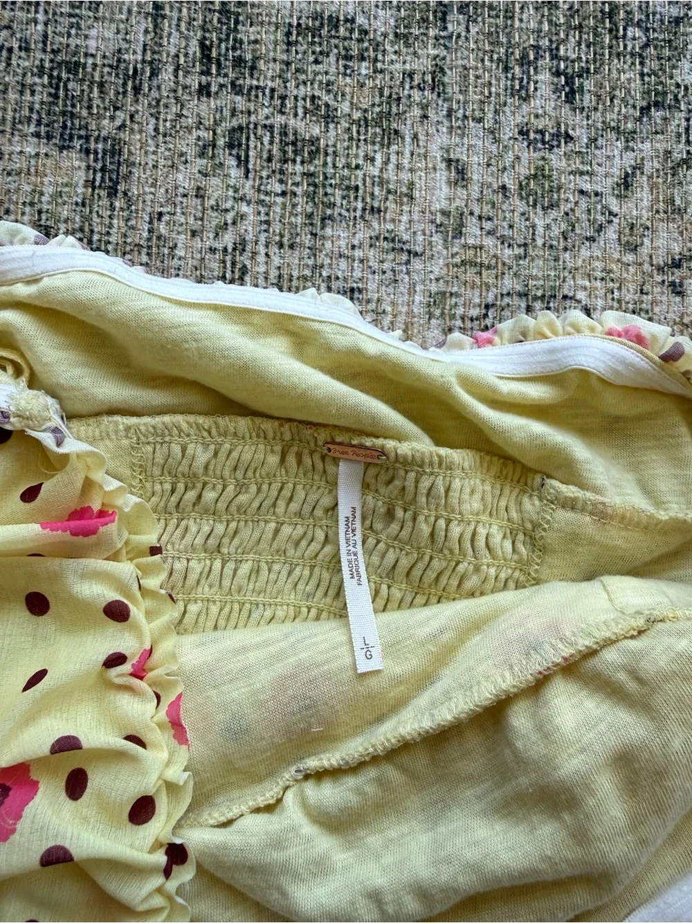 Free People Scottie Yellow Polka Dot Ruffled Tube Top Summer Boho Beach Sz Large